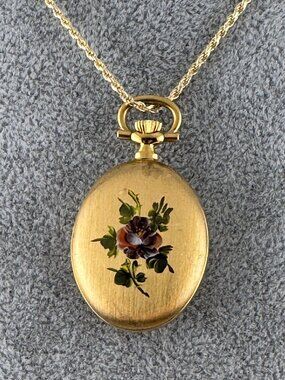Vintage Fabulous Swiss Made Bucherer Pendant Watch Beautiful Pansy Flower
